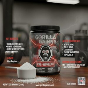 gorilla gainns pre workout, unflavoured